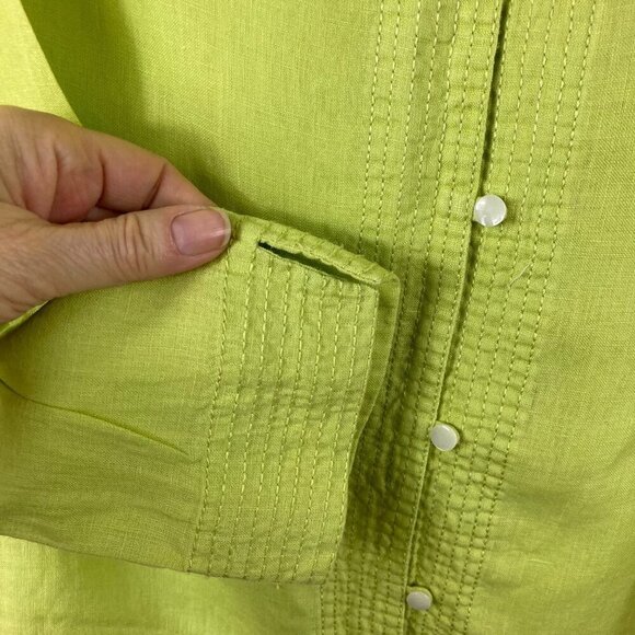 Womens Liz Claiborne Linen Button Tunic Top Blouse Green S - Picture 3 of 6